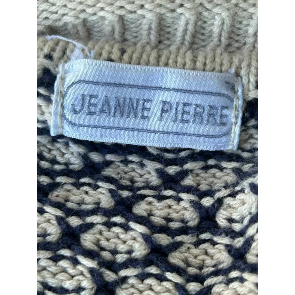 Jeanne Pierre Womens Short Sleeve Knit‎ Sweater Navy Cream Fair Isle Geometric L